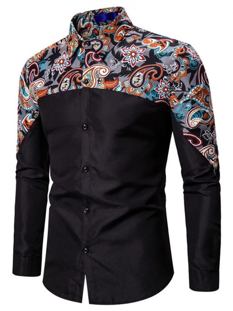 Button Floral Casual Single-Breasted Slim Shirt Til Mænd