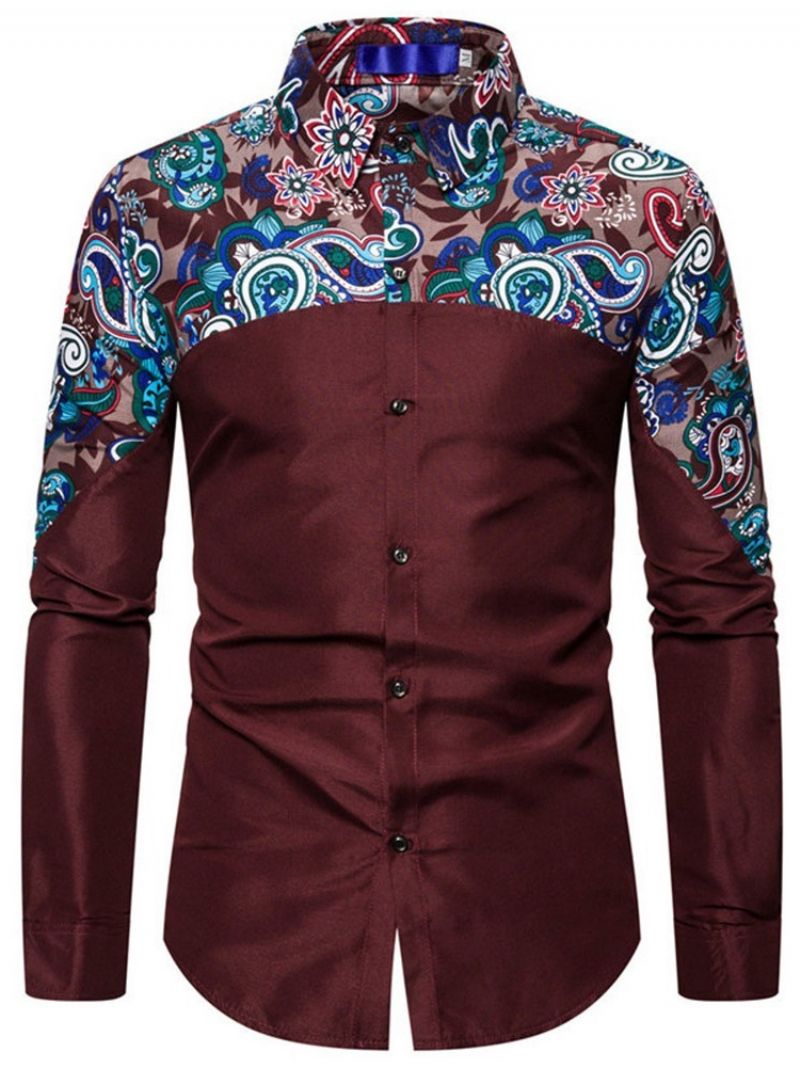 Button Floral Casual Single-Breasted Slim Shirt Til Mænd