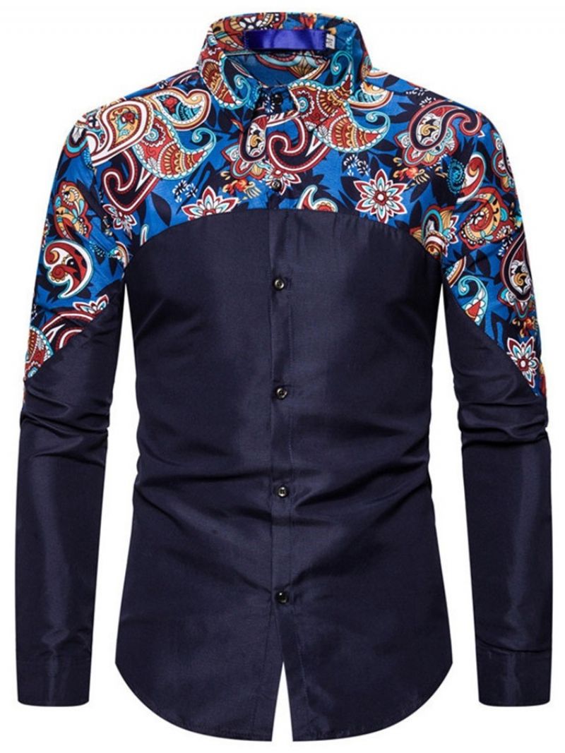 Button Floral Casual Single-Breasted Slim Shirt Til Mænd