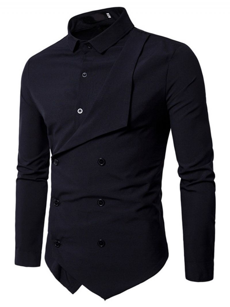 Button Lapel Plain Slim Spring Shirt