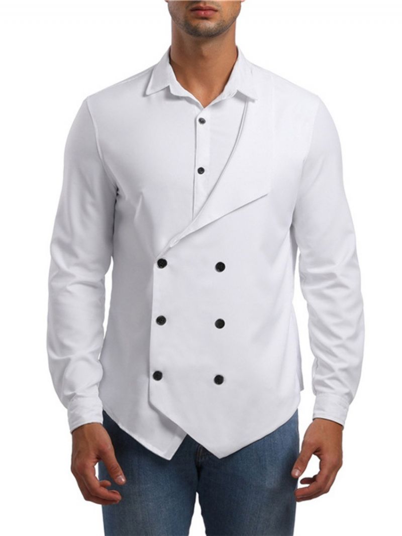 Button Lapel Plain Slim Spring Shirt