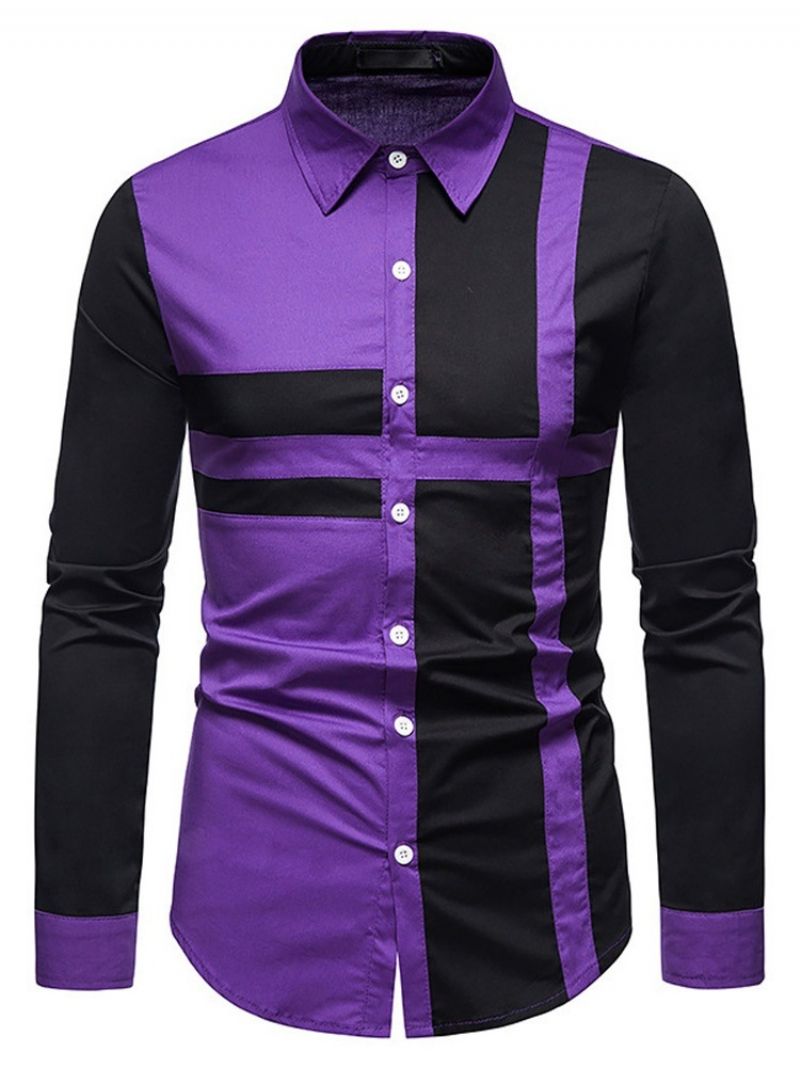 Casual Color Block Lapel Slim Single-Breasted Skjorte