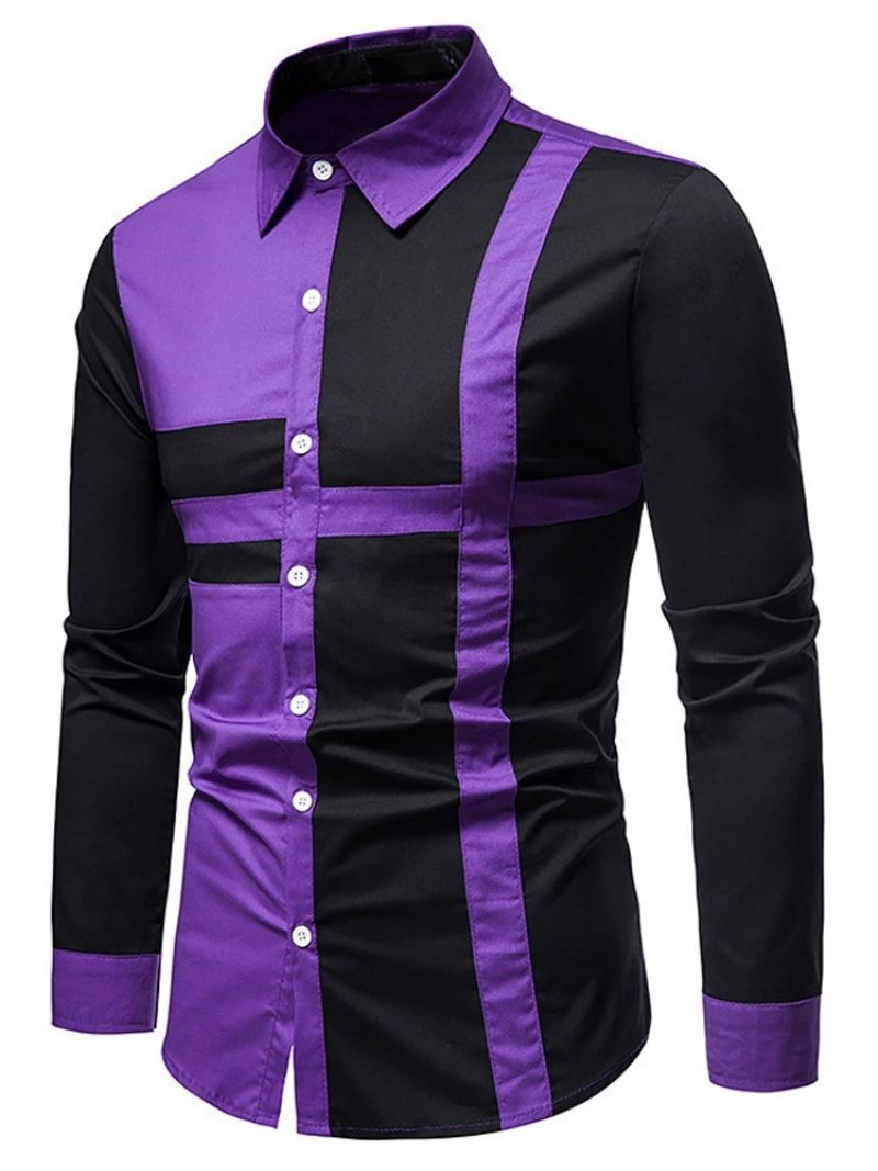 Casual Color Block Lapel Slim Single-Breasted Skjorte