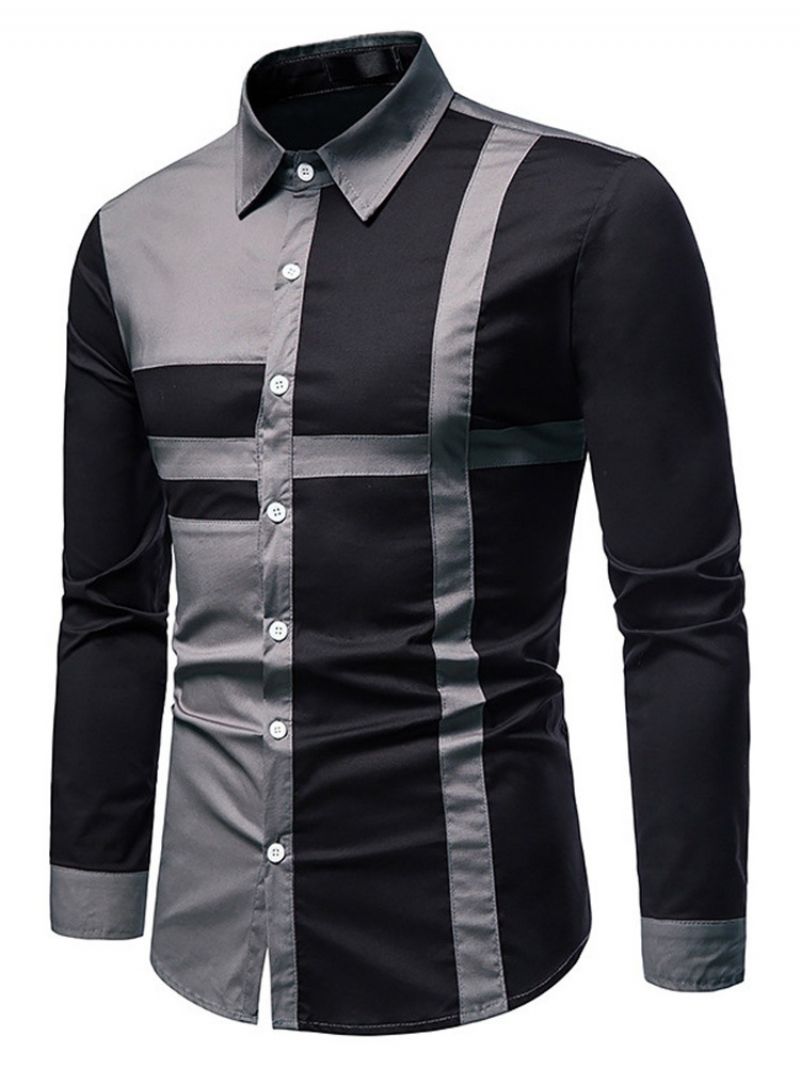 Casual Color Block Lapel Slim Single-Breasted Skjorte