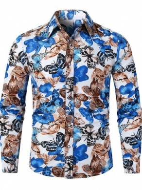 Casual Lapel Animal Spring Slim Shirt Til Mænd