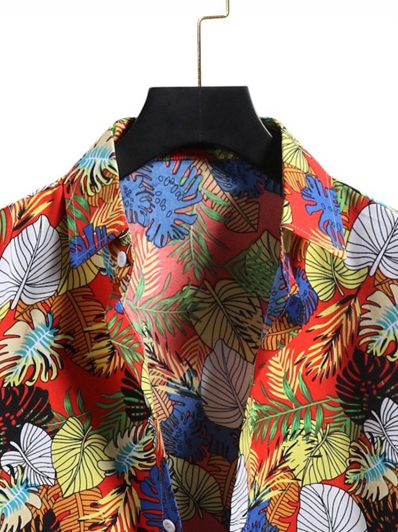 Casual Lapel Floral Mænds Slim Single-Breasted Skjorte