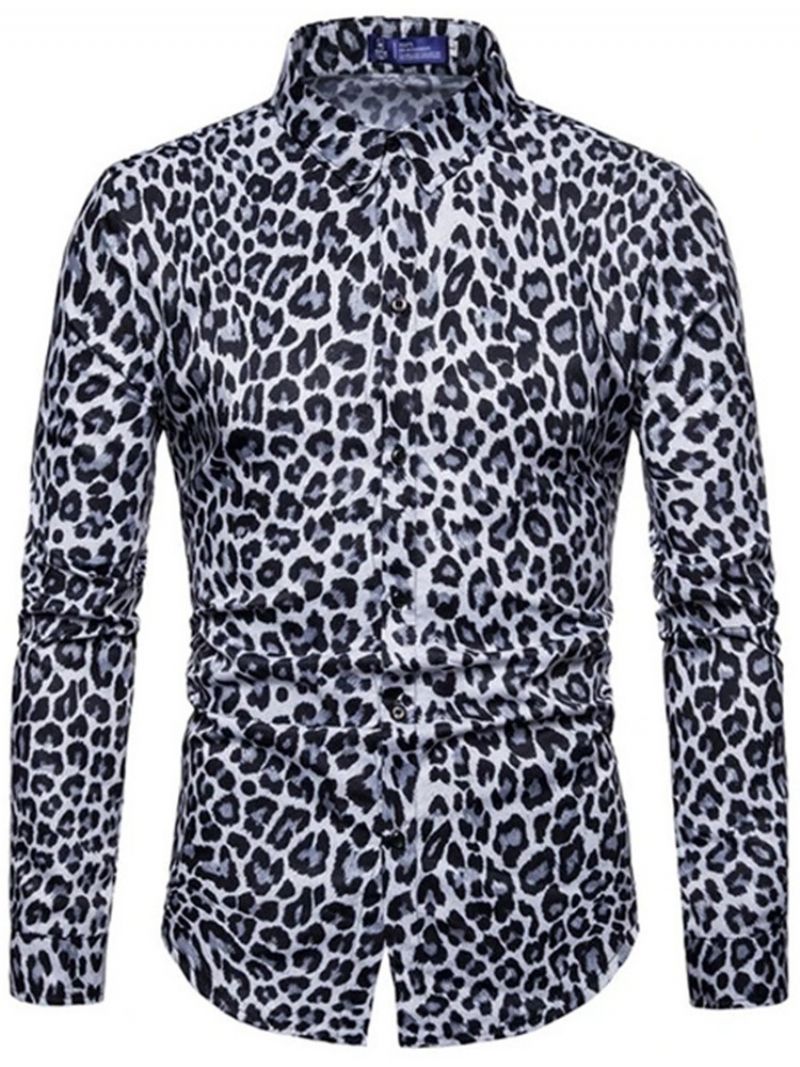 Casual Lapel Leopard Slim Shirt Til Mænd