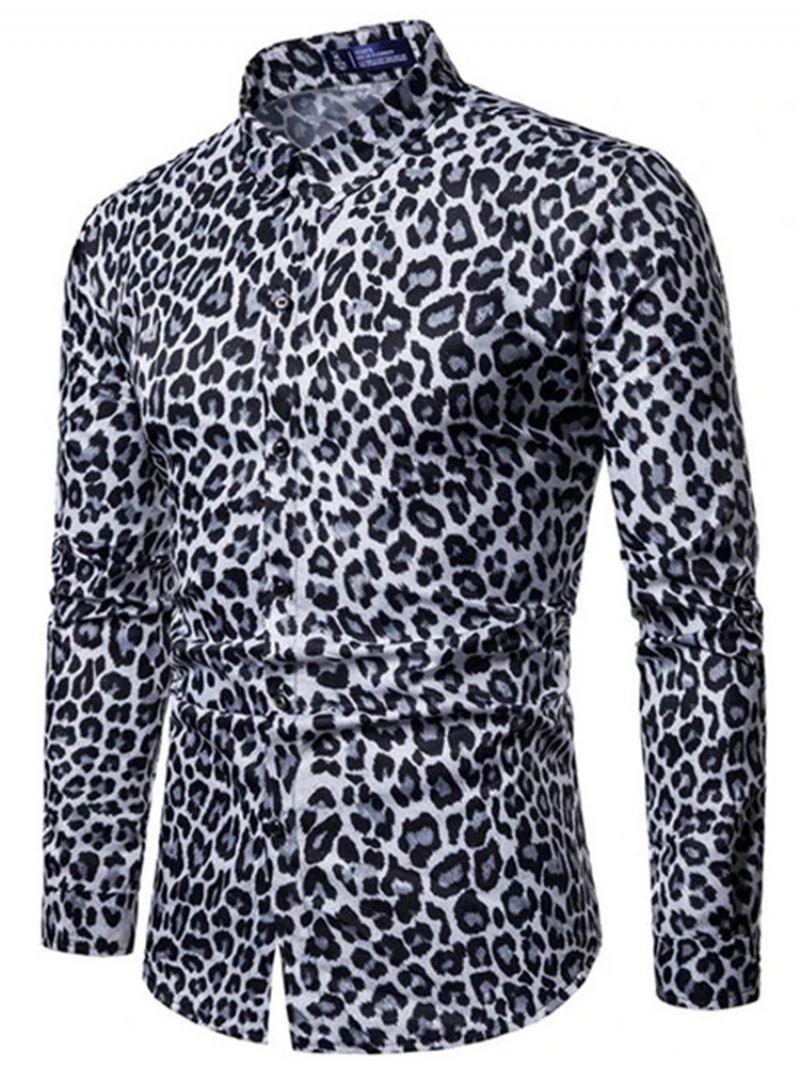 Casual Lapel Leopard Slim Shirt Til Mænd