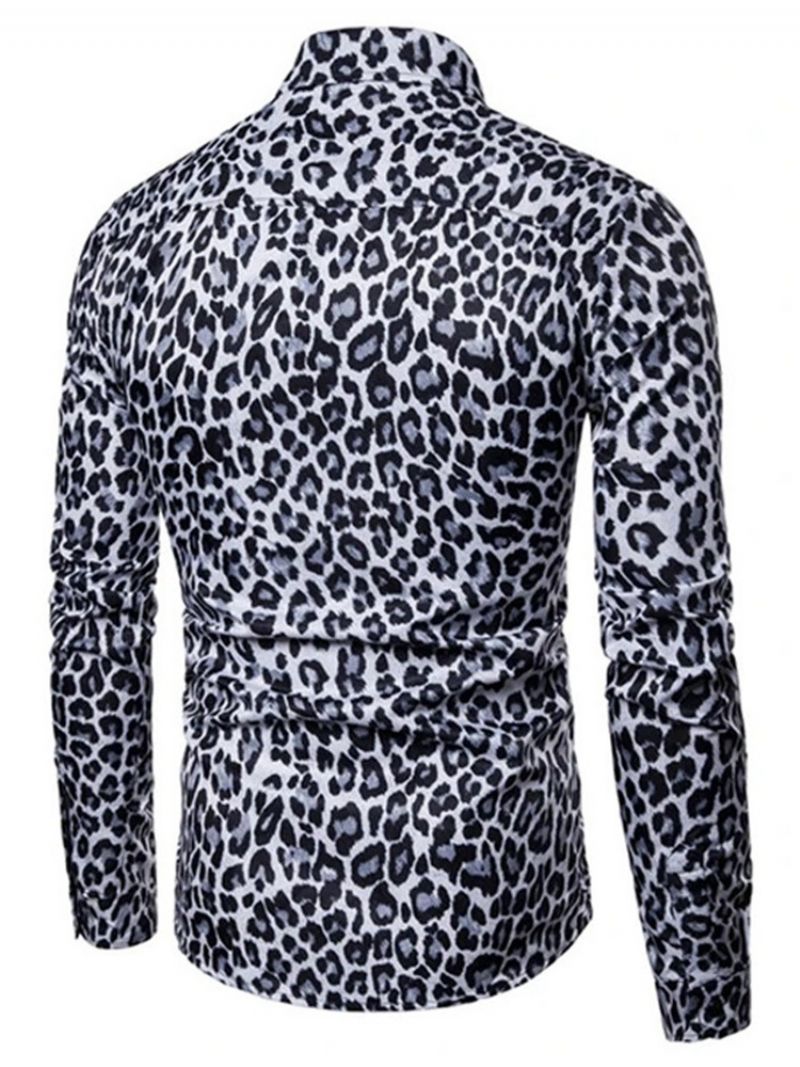 Casual Lapel Leopard Slim Shirt Til Mænd