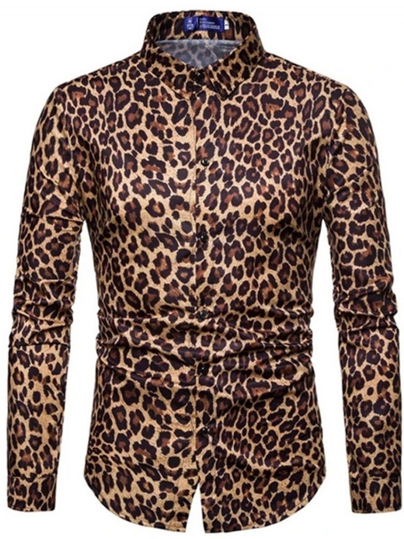 Casual Lapel Leopard Slim Shirt Til Mænd