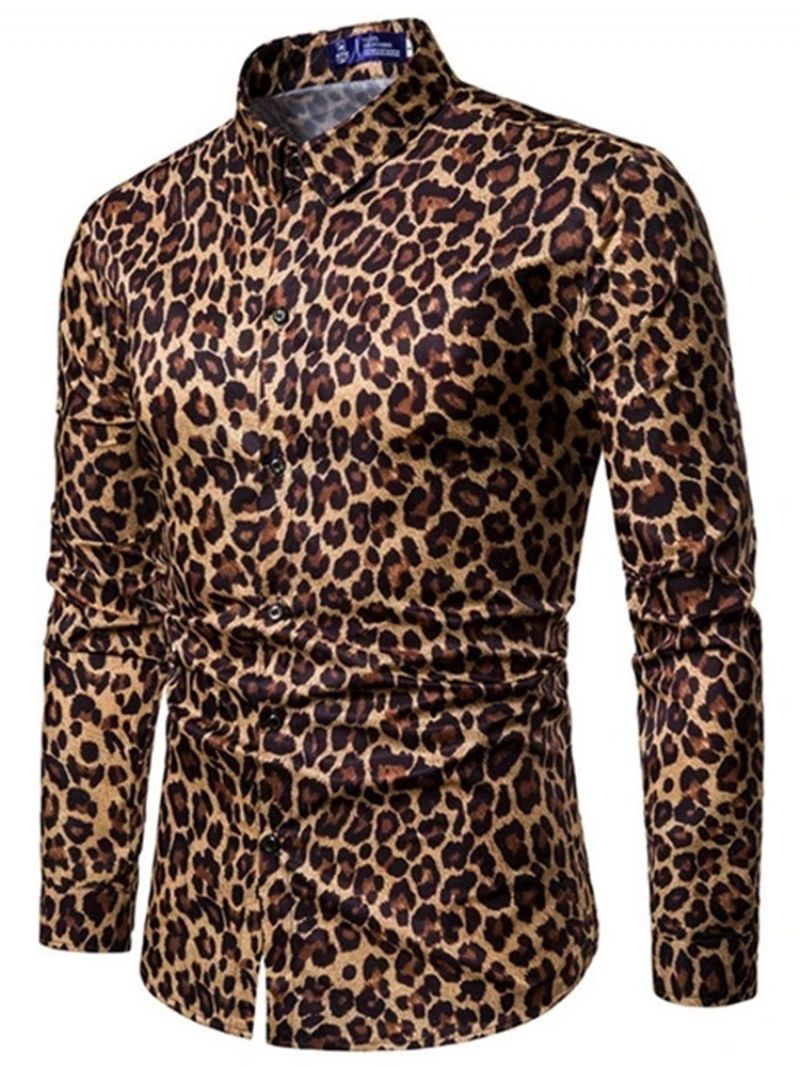 Casual Lapel Leopard Slim Shirt Til Mænd