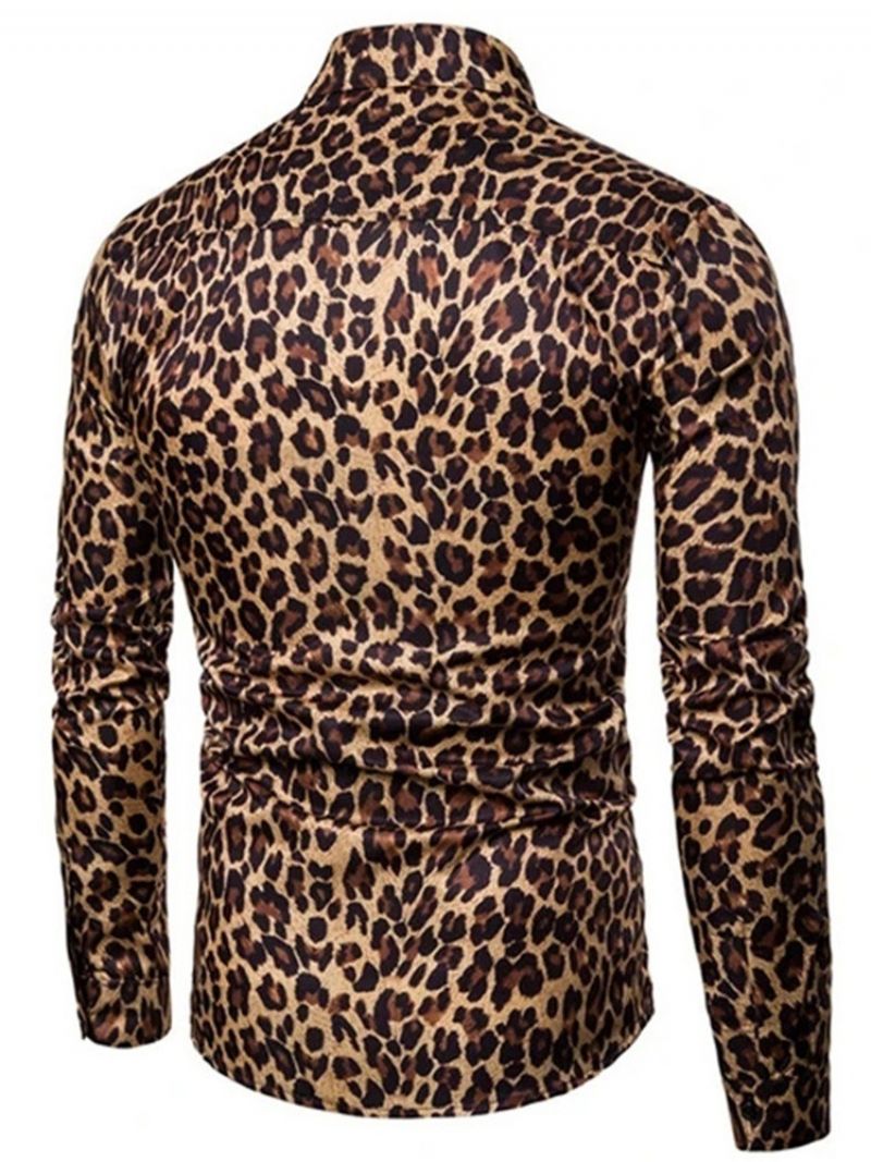 Casual Lapel Leopard Slim Shirt Til Mænd