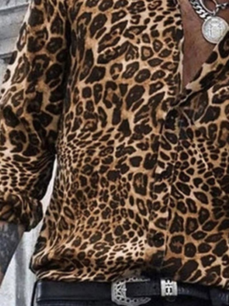 Casual Lapel Leopard Slim Shirt Til Mænd