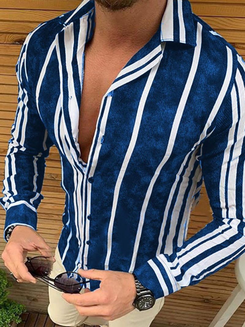 Casual Lapel Stripe Single-Breasted Slim Herreskjorte