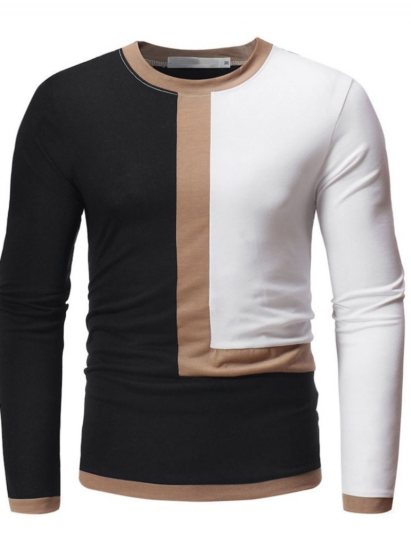 Casual Patchwork Color Block Langærmet Pullover T-Shirt