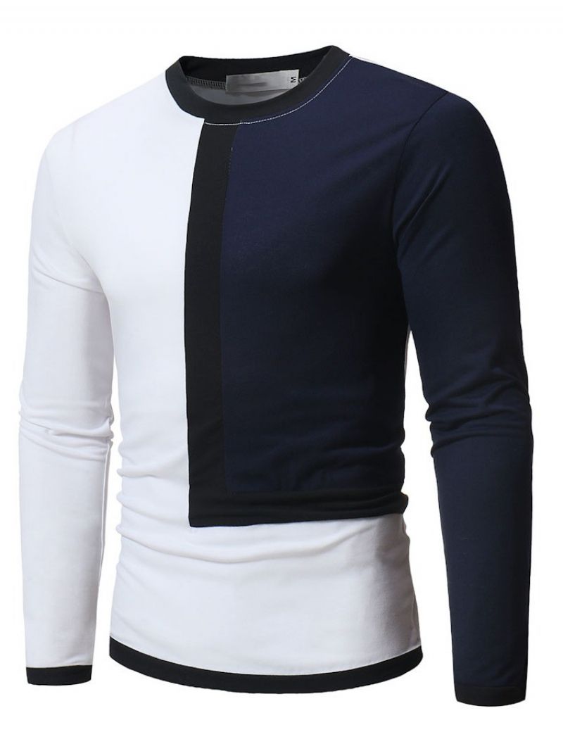 Casual Patchwork Color Block Langærmet Pullover T-Shirt