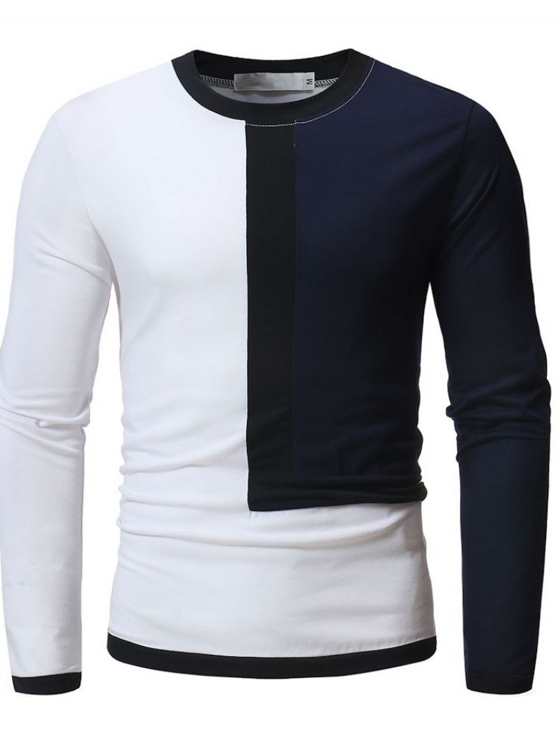 Casual Patchwork Color Block Langærmet Pullover T-Shirt