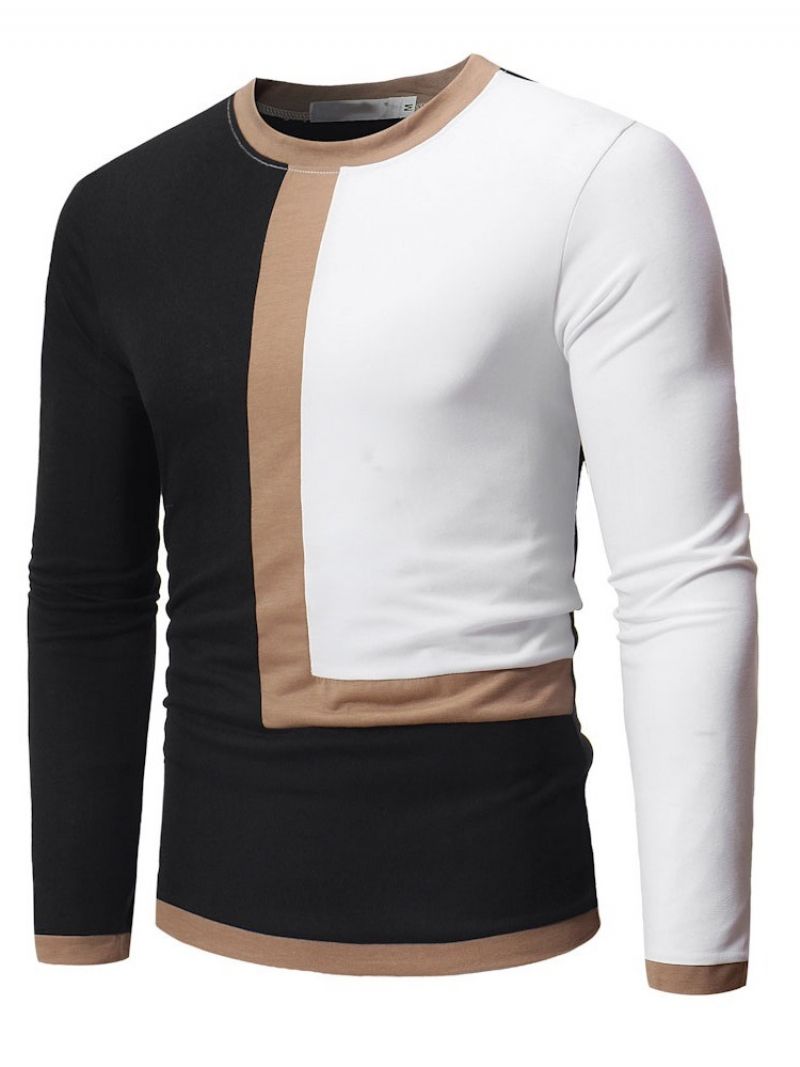 Casual Patchwork Color Block Langærmet Pullover T-Shirt