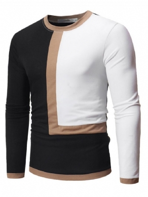 Casual Patchwork Color Block Langærmet Pullover T-Shirt