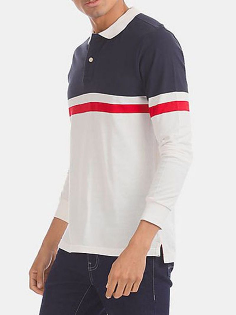 Casual Polo Neck Farve Blok Polo Shirt Til Mænd