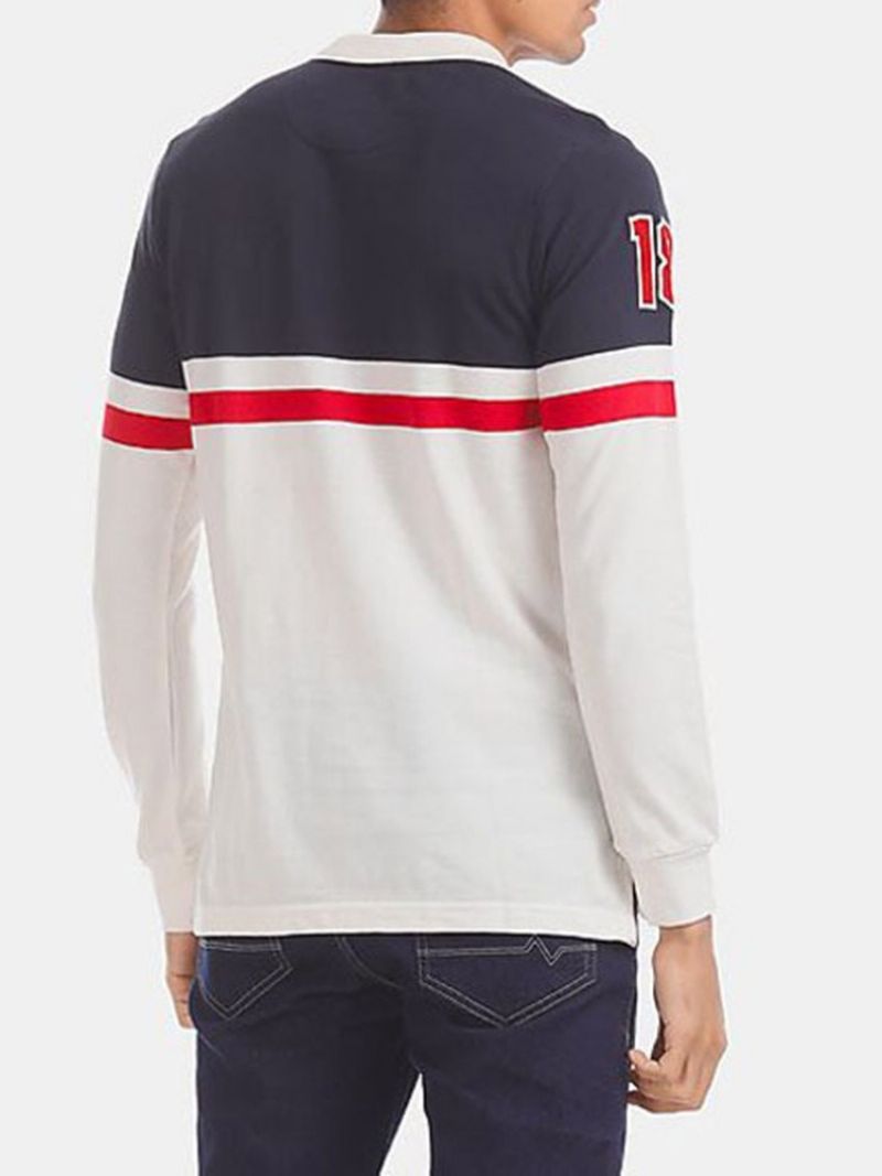 Casual Polo Neck Farve Blok Polo Shirt Til Mænd