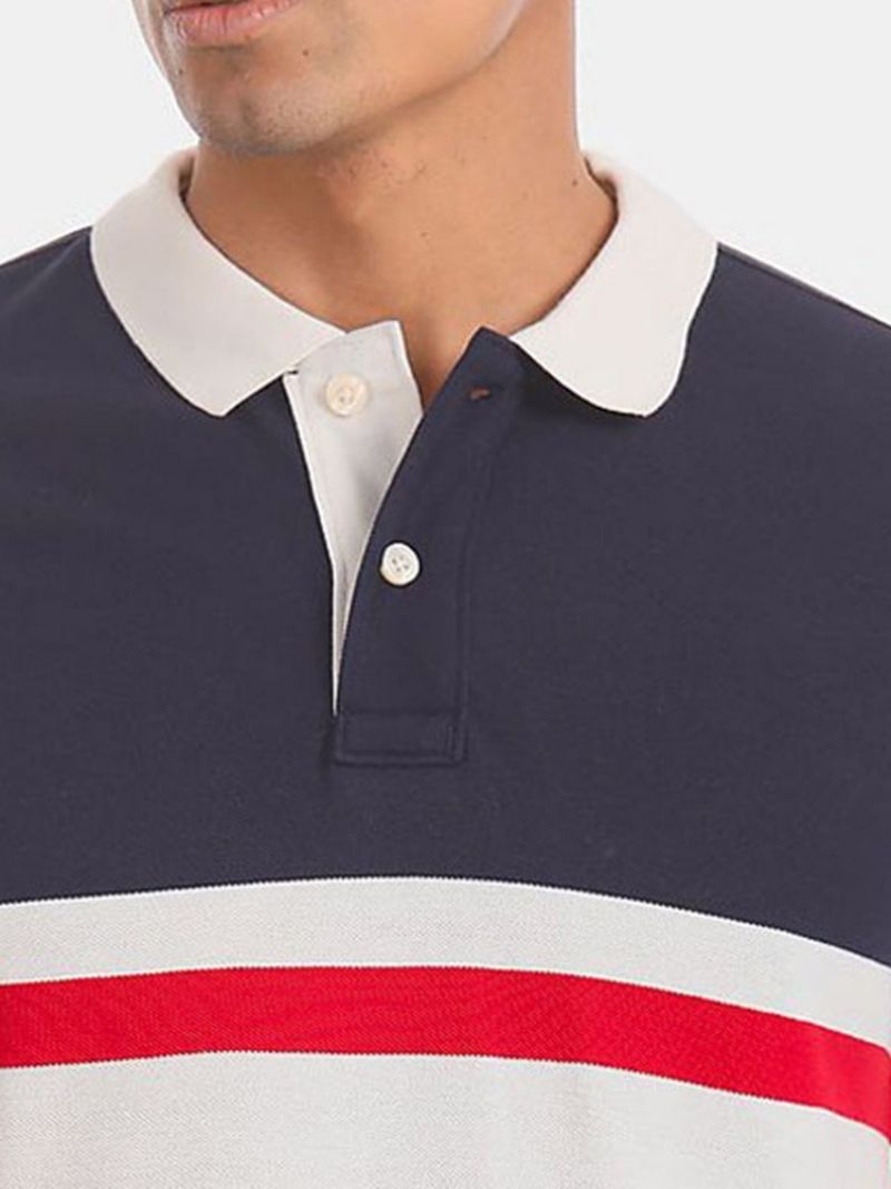 Casual Polo Neck Farve Blok Polo Shirt Til Mænd