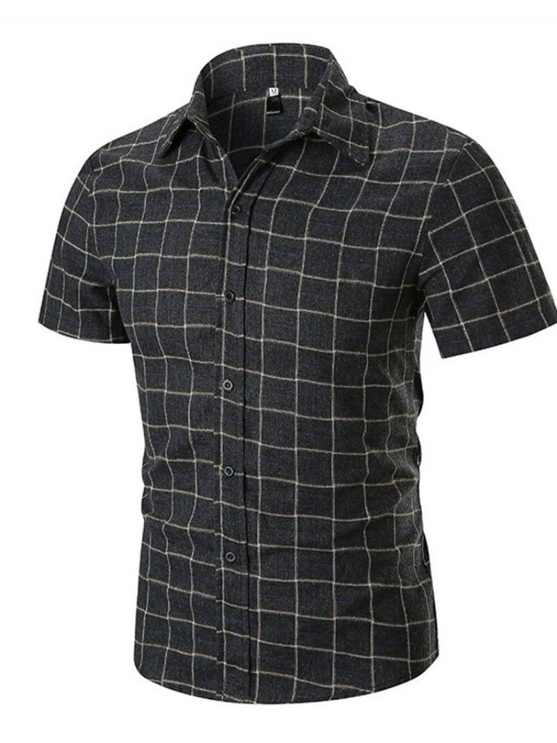 Casual Print Plaid Single-Breasted Slim Herreskjorte