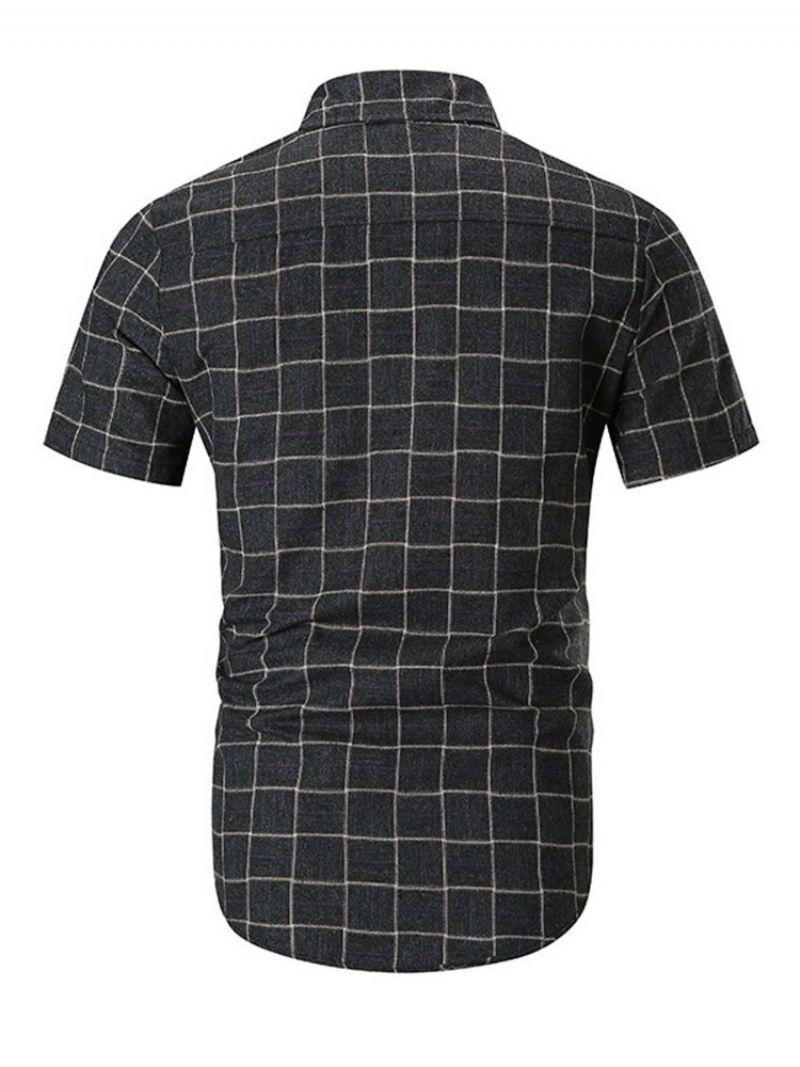 Casual Print Plaid Single-Breasted Slim Herreskjorte