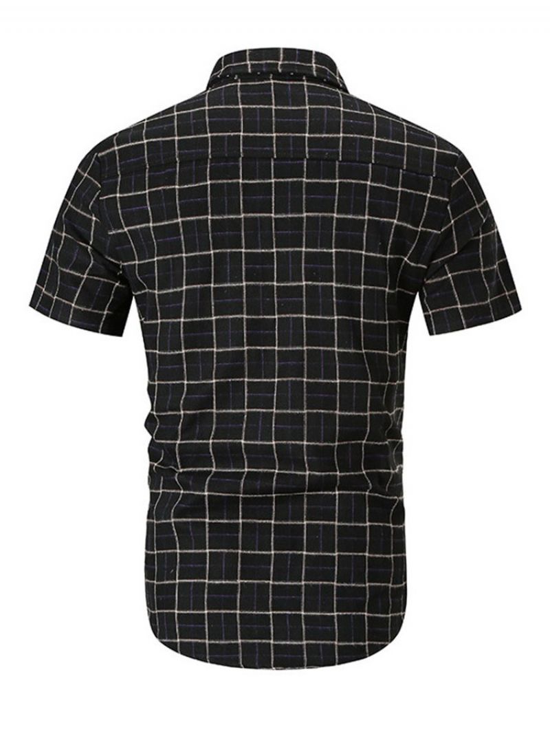 Casual Print Plaid Single-Breasted Slim Herreskjorte