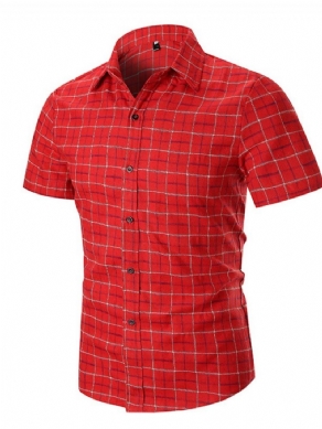 Casual Print Plaid Single-Breasted Slim Herreskjorte