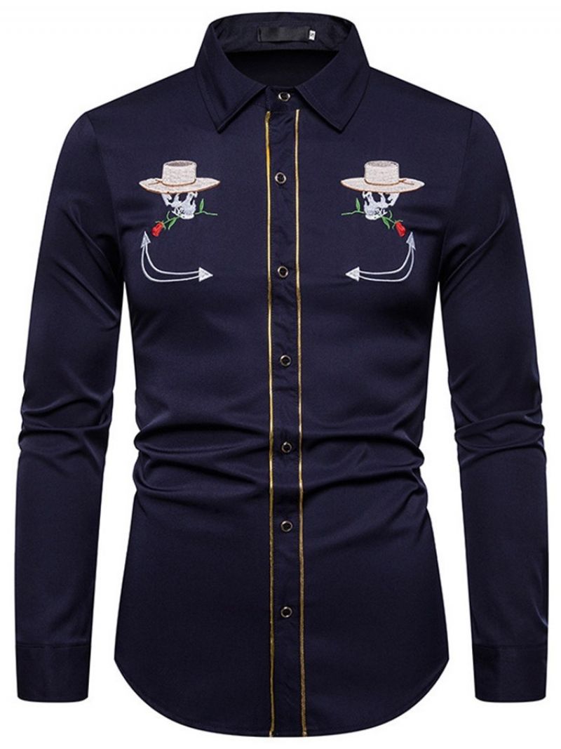 Color Block Koreansk Lapel Slim Fall Shirt