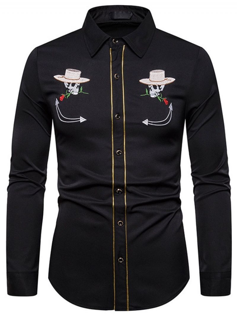 Color Block Koreansk Lapel Slim Fall Shirt