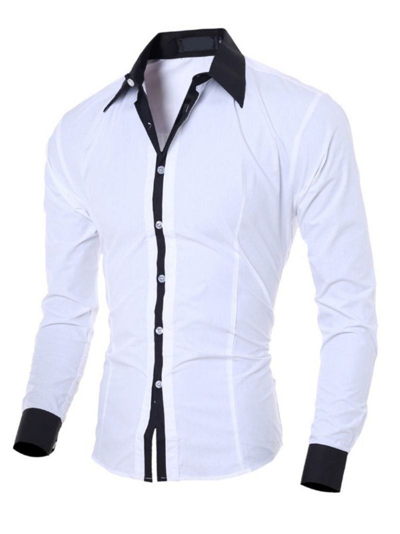 Color Block Lapel Casual Single-Breasted Slim Shirt