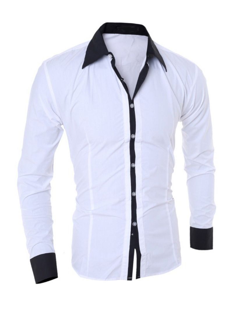 Color Block Lapel Casual Single-Breasted Slim Shirt