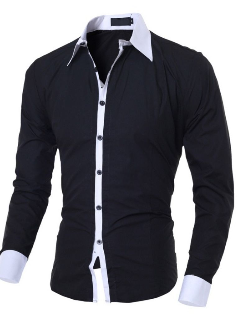 Color Block Lapel Casual Single-Breasted Slim Shirt