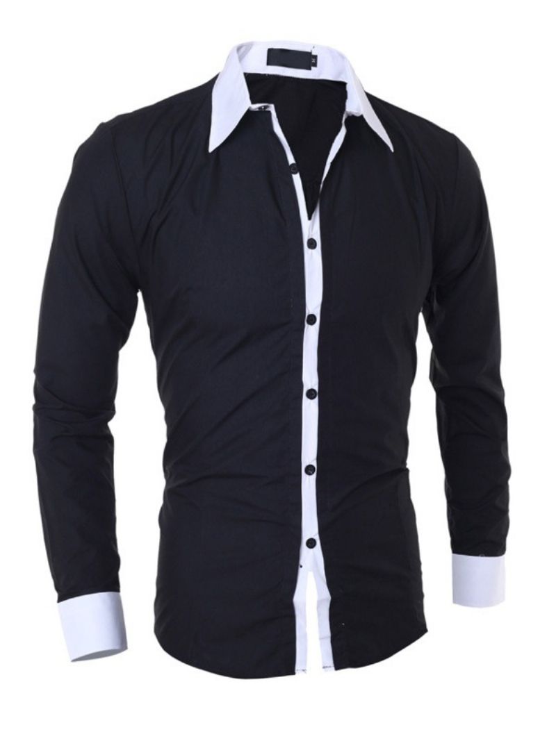 Color Block Lapel Casual Single-Breasted Slim Shirt