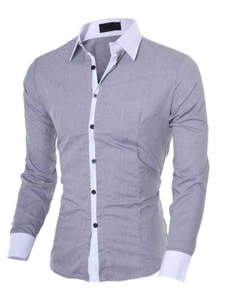 Color Block Lapel Casual Single-Breasted Slim Shirt