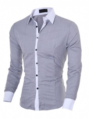 Color Block Lapel Casual Single-Breasted Slim Shirt