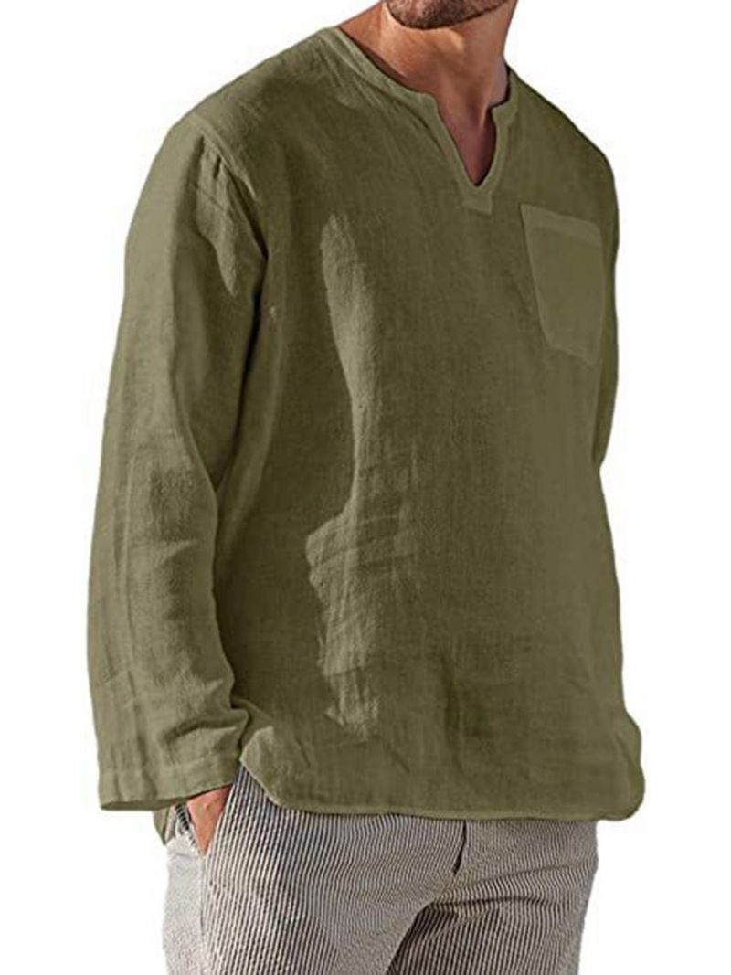 Ensfarvet Enkel Pocket Fall Loose Skjorte