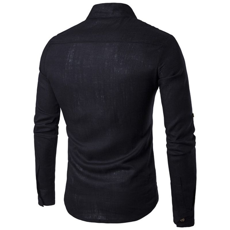 Ericdess Plain Stand Collar Pullover Slim Fit Herreskjorter