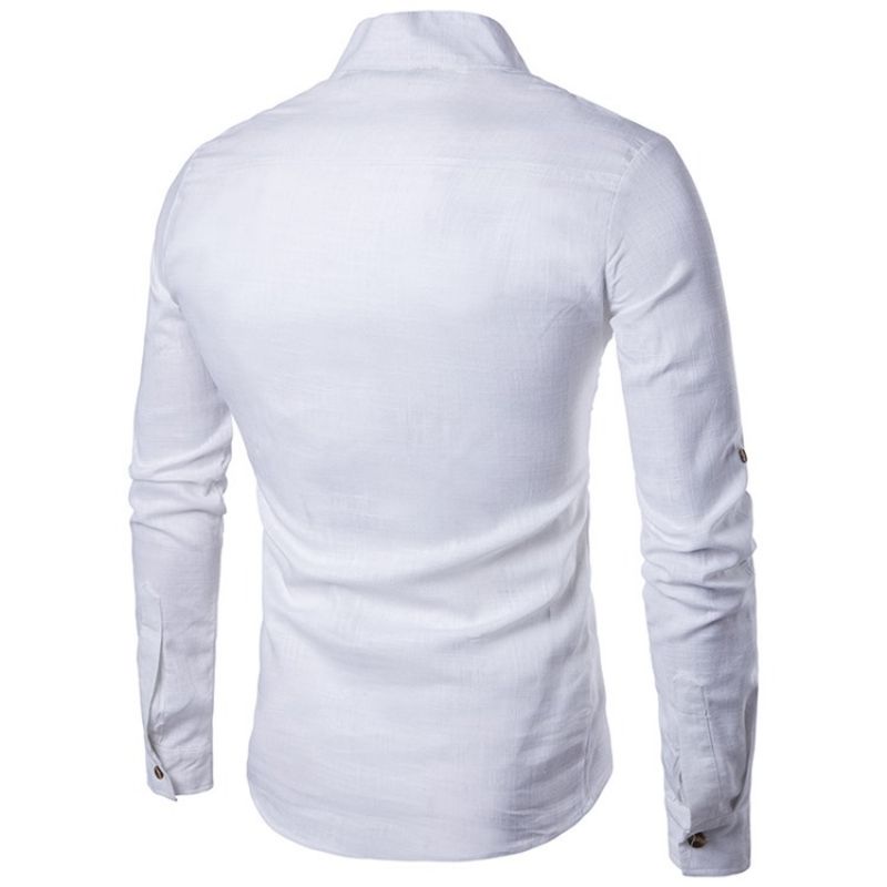 Ericdess Plain Stand Collar Pullover Slim Fit Herreskjorter