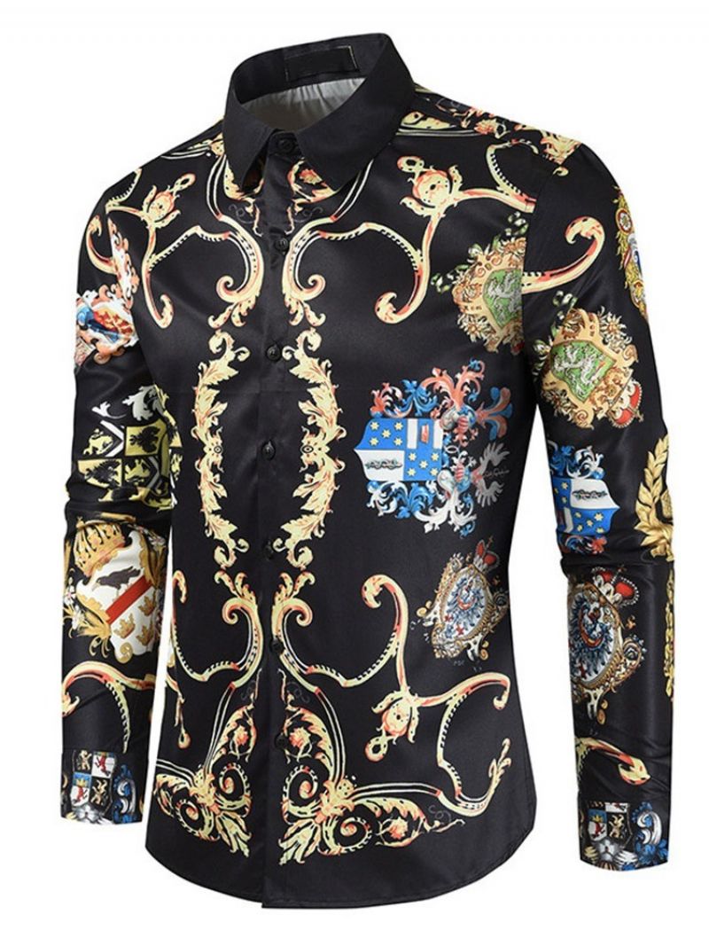 European Floral Print Slim Fall Shirt