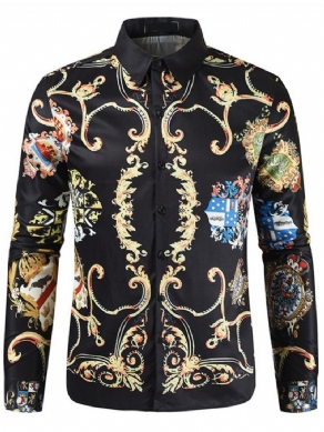 European Floral Print Slim Fall Shirt