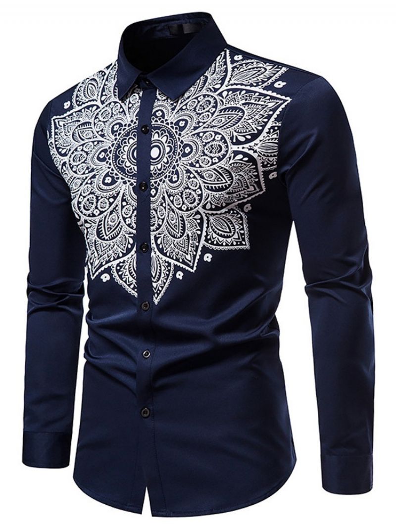 European Lapel Floral Single-Breasted Slim Casual Shirt