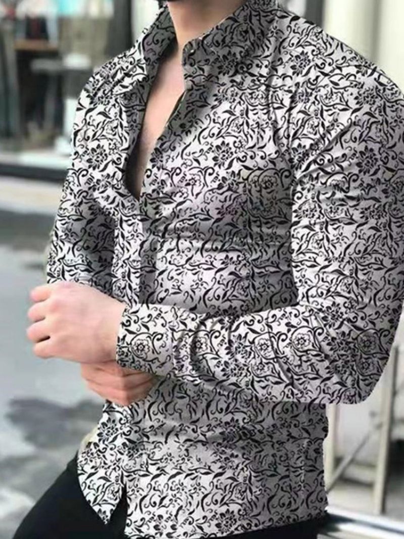 Floral Casual Lapel Single-Breasted Slim Shirt Til Mænd