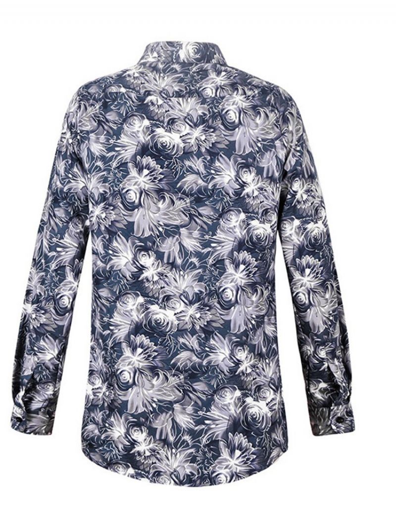 Floral Lapel Casual Enkeltradet Herreskjorte