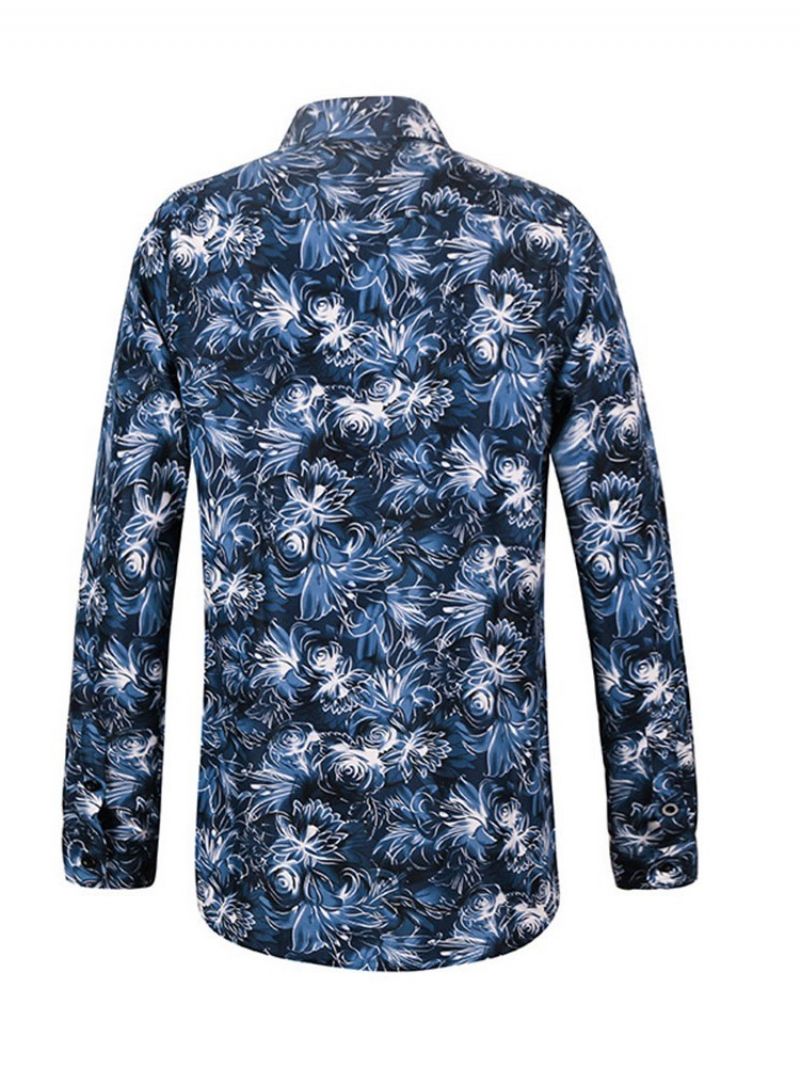 Floral Lapel Casual Enkeltradet Herreskjorte