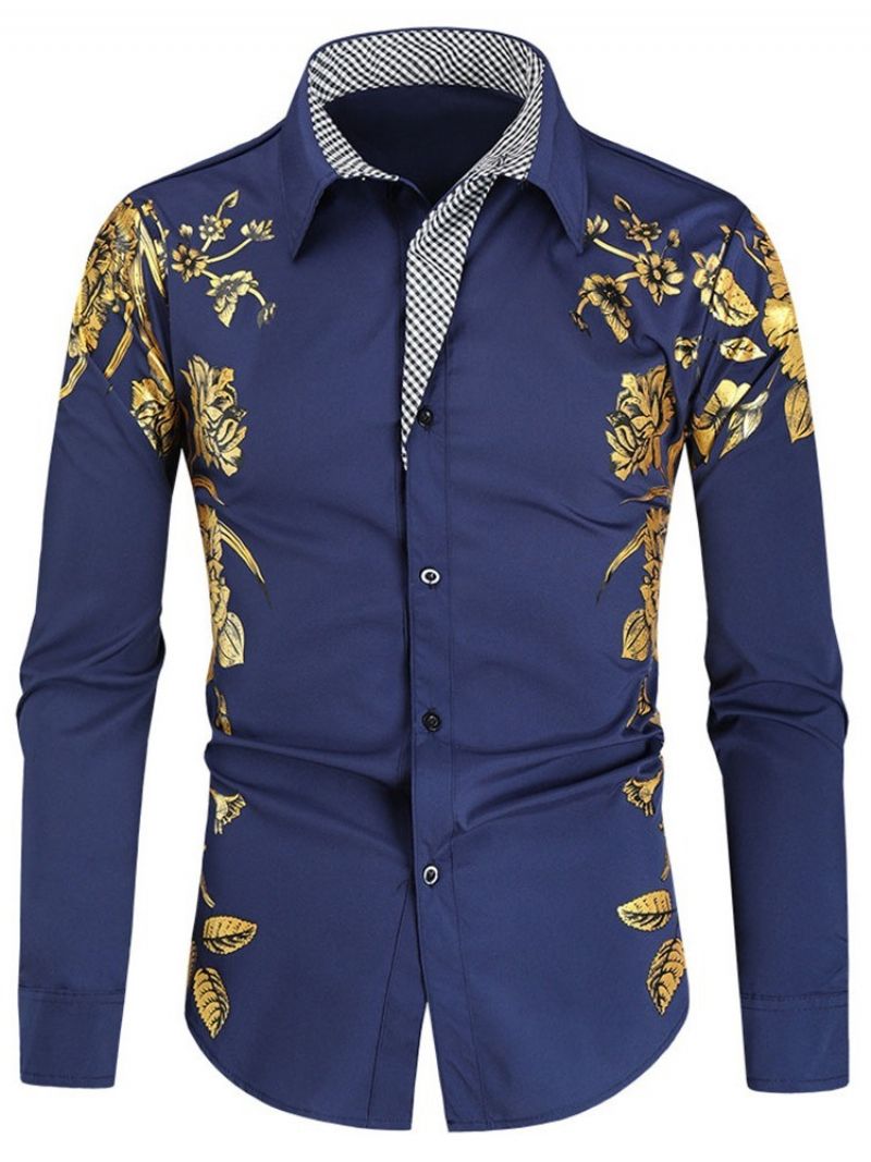 Floral Lapel Casual Fall Slim Shirt