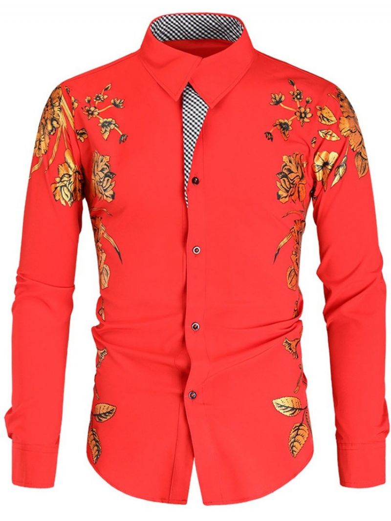 Floral Lapel Casual Fall Slim Shirt