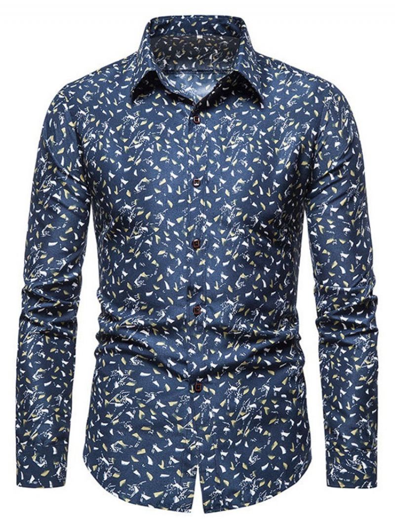 Floral Lapel Casual Slim Enkeltradet Skjorte